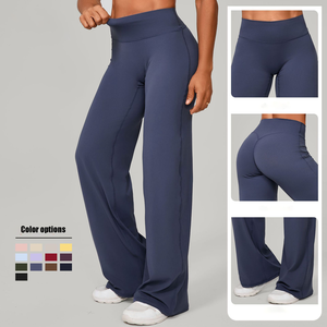 Pantalones de Yoga y Pilates sin Costura Frontal, Shorts de Entrenamiento con Control de Abdomen, Cintura Alta, Pierna Ancha, Spandex/Nylon, Color Sólido para Mujer, Alta Calidad - Product Image 1