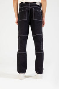 <b>Men</b> Black Contrast Stitch Pants Classic Utility Cut <b>Belt</b> Loops Zip Fly Multi-Pocket Bulk Supply Classic style Casual street wear - Product Image 2