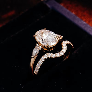 18k Solid Real Gold VVS Moissanite Diamond Wedding Engagement <b>Ring</b> <b>Set</b> Oval Cut <b>Woman</b> Bridal Band <b>Ring</b> - Product Image 2