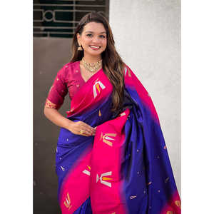 Sari traditionnel violet du sud, contraste doux, soie zari tissée, vêtements indiens et pakistanais - Product Image 2
