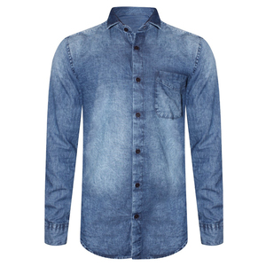 Camisas de Mezclilla de Moda para Hombre, Estilo Casual de Primavera y Otoño, Manga Larga, Bolsillo en el Pecho, Cuello Camisero - Product Image 2