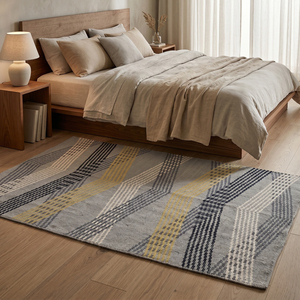 DECORDEC <b>Silver</b> Layered Chevron Waves Wool Hand Tufted Non-Slip Eco-Friendly <b>Rug</b> Medium Pile Thick Home Hotel Use Living Room - Product Image 3