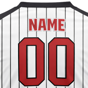 Maillot de baseball personnalisé pour hommes, sublimation, blanc et noir à rayures fines, col en V, uniforme d'équipe, respirant, chemise de sport, prix OEM abordable - Product Image 6