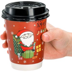 Confezione da 80 Bicchieri di Carta Natalizi Usa e Getta da 350 ml con Coperchi, 4 Stili per Feste, Bicchieri da Asporto Festivi per Caffè di Natale - Product Image 4