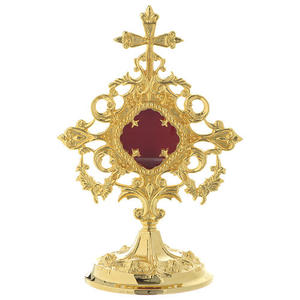 Excellent Brass Plated Reliquary with red gem Statue Finished gold Handmade Christian <b>Decor</b> Home Church Alter <b>Holy</b> <b>Communion</b> - Product Image 3
