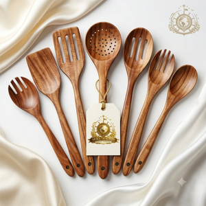 Juego de utensilios de cocina modernos de madera de teca con mango gris, espátula, cuchara, cucharón, utensilios de cocina antiadherentes - Product Image 4