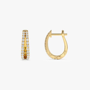 14k Pure <b>Gold</b> Double Layer Natural Diamond <b>Huggies</b> Hoop Earrings Custom Made Jewelry Double Line 0.50C Pave Diamond Hoop Earring - Product Image 1