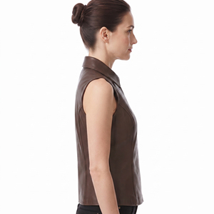 Chaleco de Cuero para Mujer con Cuello Camisero, Sin Mangas, Ecológico, Reversible, para Invierno, Oficina, Personalizable - Product Image 3