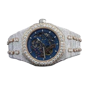 Montre squelette Moissanite de qualité supérieure avec bracelet en acier inoxydable de luxe étanche en verre saphir 30M - Product Image 1