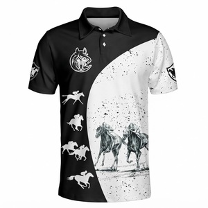 Men's Equestrian <b>Polo</b> Shirt Black <b>White</b> Short Sleeve Breathable Anti-Bacterial Quick Dry Spandex/Polyester - Product Image 1