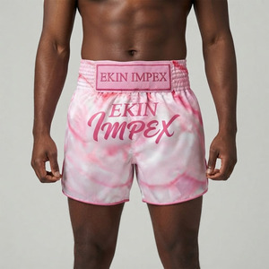 Custom Logo Pink Tie-Dye Satin Muay Thai Shorts | Premium Women's Sublimated Kickboxing <b>Trunks</b> Girls' Professional Boxing & MMA - Product Image 3
