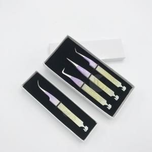 Outils professionnels pour cils de luxe, pinces à extensions de cils en argent ombré, logo personnalisé, acier inoxydable durable, revêtement en poudre - Product Image 6