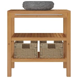Mobile mobile da bagno in Teak solido con lavabo in marmo nero di qualità Premium - Product Image 3