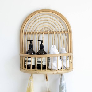 Storage rack for bathroom bedroom hand weaving rattan racks wall mounted book case with <b>hooks</b> - Product Image 6