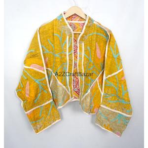 Manufacturer Wholesaler Indian Handmade Women's Vintage Kantha Quilted 100% Cotton Summer <b>Jacket</b> - Product Image 4