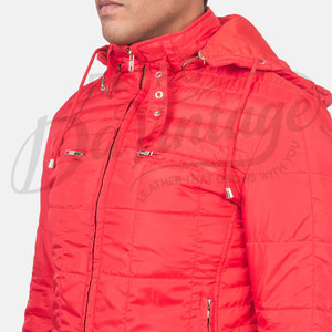 Veste d'hiver matelassée rouge vif pour homme, coupe ajustée, à capuche, chaude, rembourrée, décontractée, style doudoune - Product Image 6