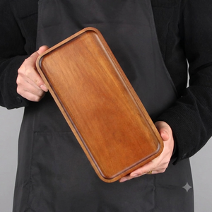 Smooth Carved Hardwood Rectangle <b>Tray</b> <b>Warm</b> Honey Grain Wood Platter with Stadium Curved Corners & Raised Rim - Product Image 1