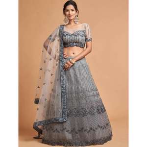Gran gris Zari bordado Net Party Wear Lehenga Choli - Product Image 5
