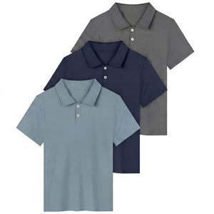 Men's Short Sleeve Knitted <b>Polo</b> <b>Shirt</b> Solid Color Casual Style Regular Fit <b>Blue</b> Navy Gray - Product Image 4
