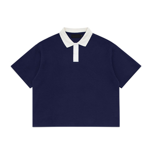 Polo pour homme à blocs de couleur, manches courtes, tricoté, décontracté, noir et crème, coupe classique - Product Image 2