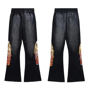 Nouvel Arrivage – Pantalon de Survêtement Évasé en Toile de Coton Imprimée Respirante de Haute Qualité, Taille Haute, Fabriqué au Pakistan, Prix Bas - Product Image 1