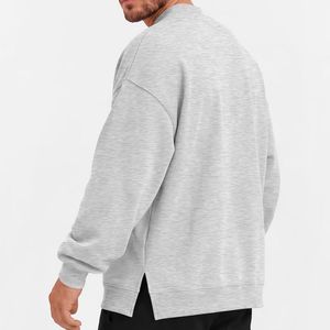 Custom Heather <b>Grey</b> Breathable Terry Sweatshirt Long Sleeve Clean Minimalist Cozy Daily Pullover <b>Men</b> Drop Shoulder Sweatshirts - Product Image 2