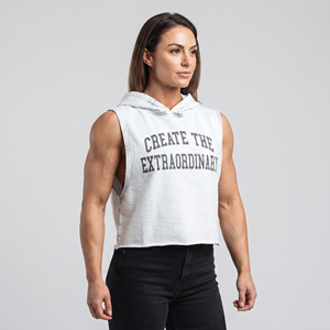 Débardeur court à capuche pour femme, imprimé logo personnalisé, effet délavé, pour l'entraînement - Product Image 1