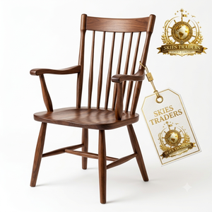 Silla de Capitán Vintage de Madera Maciza con Respaldo de Espiga, Sillón de Oficina, Silla de Comedor Tradicional de Caoba - Product Image 5