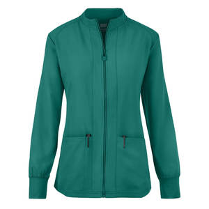 Blouse de travail zippée pour femmes, coupe ajustée extensible, manches longues, col rond, pour cliniques dentaires et infirmières, vente en gros OEM - Product Image 2