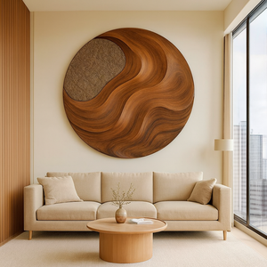 Escultura de Pared de Madera Art Deco Hecha a Mano, Ecológica y Duradera, de Forma Redonda para Sala de Estar - Regalo Artístico para el Hogar - Product Image 3