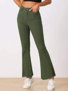 Pantalones vaqueros acampanados elásticos lavados ligeros de cintura alta, ropa de calle informal ajustada transpirable con pantalones de campana largos aptos para Primavera/Verano - Product Image 3