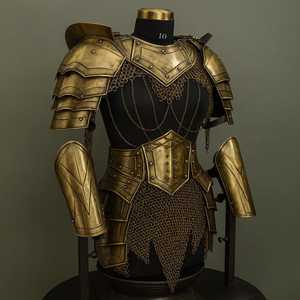 Ensemble d'armure en laiton plaqué or avec chaîne de mailles et épaulettes, style antique, protection complète de la poitrine pour collection et exposition - Product Image 1