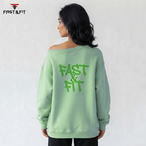 Wholesale Price Oversized Women <b>Sweatshirt</b> With Drop <b>Shoulder</b> Soft Fabric Slash neck Streetwear for Winter - Product Image 2