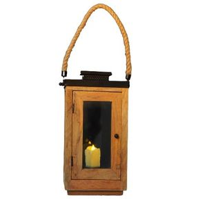 Farol de Madera Rústico con Asa de Cuerda, Farol Decorativo Estilo Granja - Product Image 3