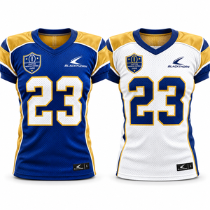 Maillot de football américain personnalisé Blackthorn pour homme, col en V, manches courtes, anti-humidité, ajusté, bleu et or, imprimé par sublimation 23 - Product Image 4
