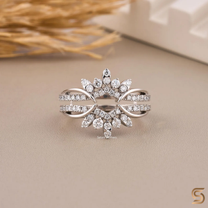 14K White <b>Gold</b> Moissanite Modern Luxury Open <b>Ring</b> with Double Band Floral Design Perfect For Statement Jewelry - Product Image 2