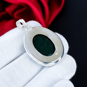 Pendentif en pierre précieuse émeraude, argent sterling 925, pendentif ovale fait main, bijoux en cristal vert, pendentif bohème en argent, vente en gros, cadeau - Product Image 3