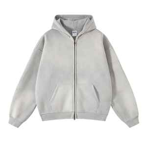 Sudadera con capucha deportiva de forro polar 100% algodón para hombre, personalizada OEM con bordado, de peso pesado, oversize, con cremallera de cuarto, en blanco. - Product Image 3