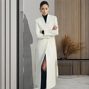 เสื้อโค้ทสำหรับผู้หญิง Naamah เสื้อโค้ททำด้วยมือพร้อมเข็มขัดผ้าทวีดลำลองเสื้อผ้าสตรีบรรจุภัณฑ์แบบกำหนดเองแบรนด์หรู - Product Image 1