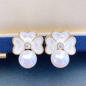 Boucles d'oreilles pendantes pour femme, motif trèfle à quatre feuilles et perle d'eau douce avec perles Mantou, 6-7 pouces, design Zhuji - Product Image 1