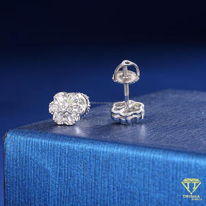 Boucles d'oreilles circulaires de luxe en argent sterling 925 avec diamants Moissanite VVS et plusieurs rangées de pierres étincelantes, finition or rose - Product Image 2