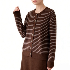 Factory Direct Sale High Quality Women's Single Breasted Round Neck Striped Knitted <b>Cardigan</b> for Autumn Season - Product Image 3