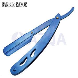 Stainless Steel Barber Hair Cutting and Thinning Scissors Set with Straight Razor Blue Color Coated with Leather <b>Case</b> Salon Kit - Product Image 3