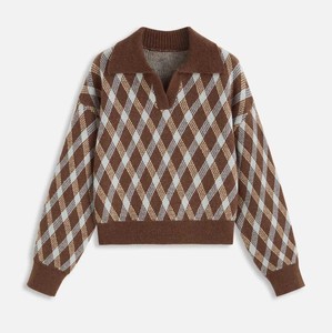 Varsity College Style Knit <b>Sweater</b> Knitted Pattern Jumper Colorful Pullover Winter Fashion for Young Ladies Breathable - Product Image 2