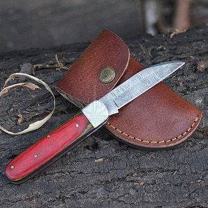 มีดพับ JOIA KNIVES เหล็กดามัสกัสเกรดอุตสาหกรรม ด้ามไม้ปักก้า ใบมีดพับแบบขาแกะ สำหรับเอาตัวรอด ล่าสัตว์ และใช้ในชีวิตประจำวัน - Product Image 4