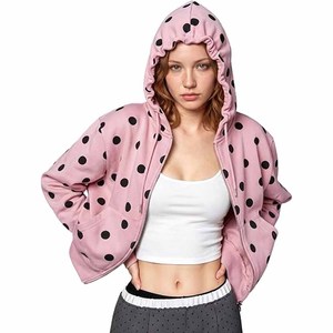 Sweat-shirt à capuche zippé à pois pour femme, col montant décontracté, manches longues, en coton, avec poches, pour l'automne - Product Image 6