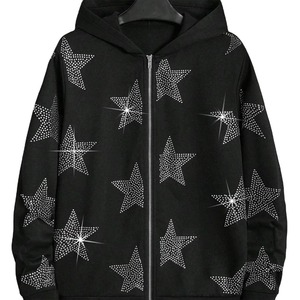 Wholesale Customization Men's 100% Cotton French Terry Rhinestones <b>Zip</b> <b>up</b> Hoodies Full Rhinestones Zipper-<b>Up</b> Men's Hoodie - Product Image 1