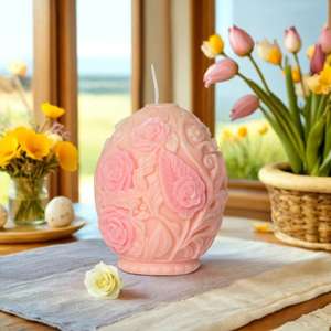 Moule en silicone pour bougie artisanale en forme d'œuf de tulipe, bougie aromathérapeutique à la rose, finition artisanale, bougie de Pâques - Product Image 4