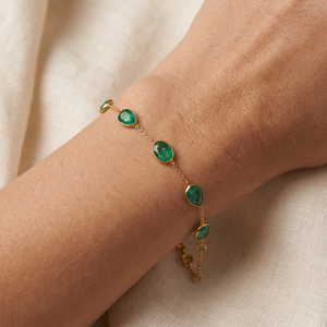 Pulsera hecha a mano de piedras preciosas de Esmeralda natural de calidad más vendida en pulsera de oro amarillo de 18K, joyería para venta al por mayor - Product Image 5