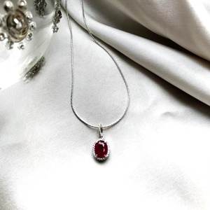 Genuine Natural Ruby Oval Halo Silver Pendant Elegant <b>Red</b> Gemstone Jewelry July Birthstone Gift For Women Pendant - Product Image 3